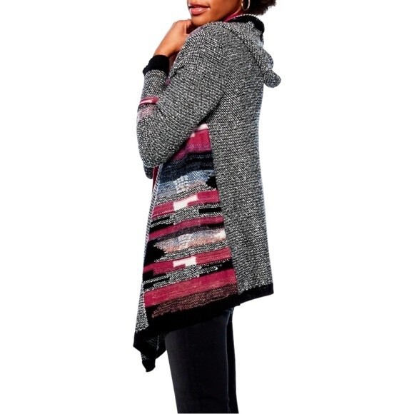 NWT Nic + Zoe Sweater Orchard Hooded Cardigan Black Maroon Multi Size Medium NEW - Picture 14 of 15